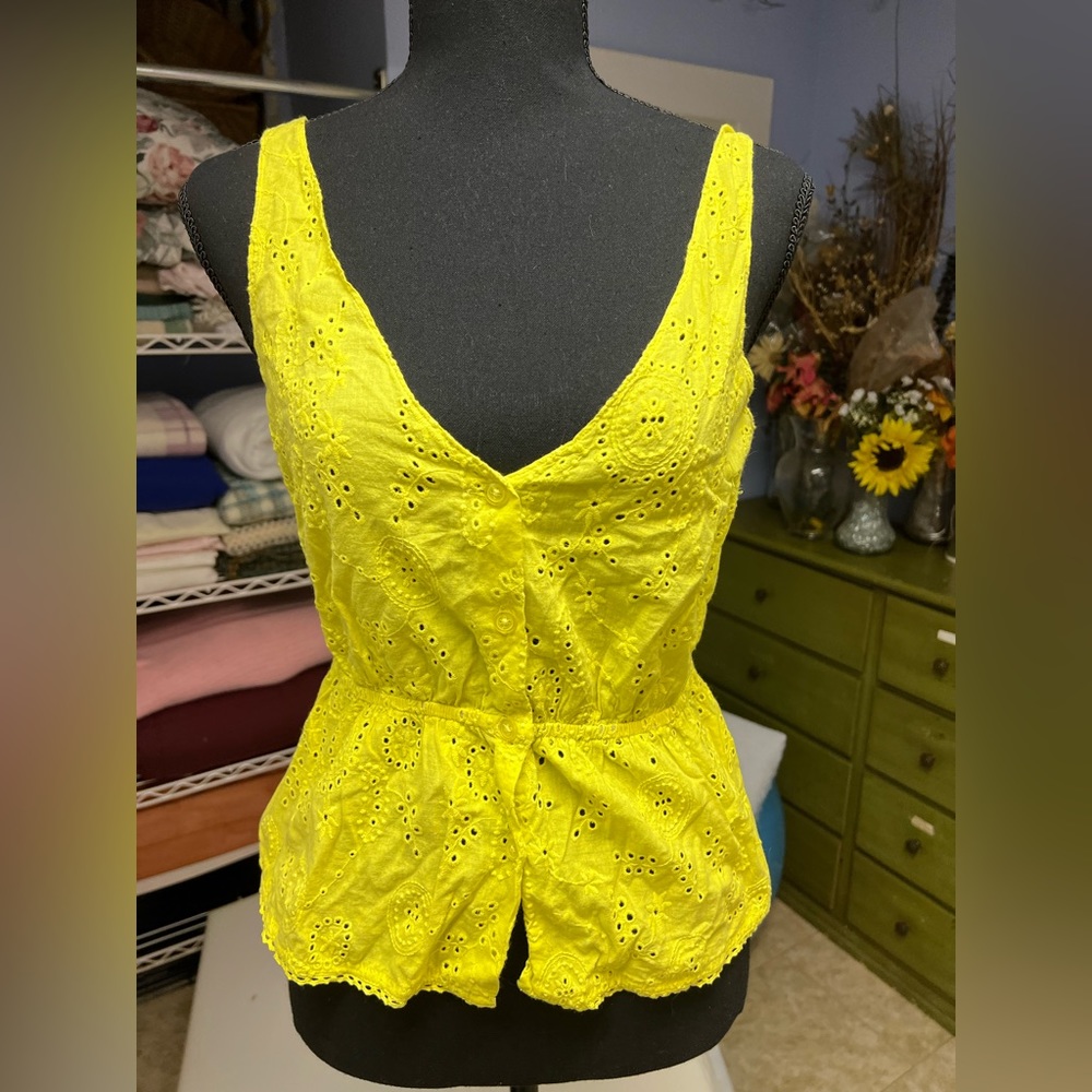 Bright yellow lace tank top